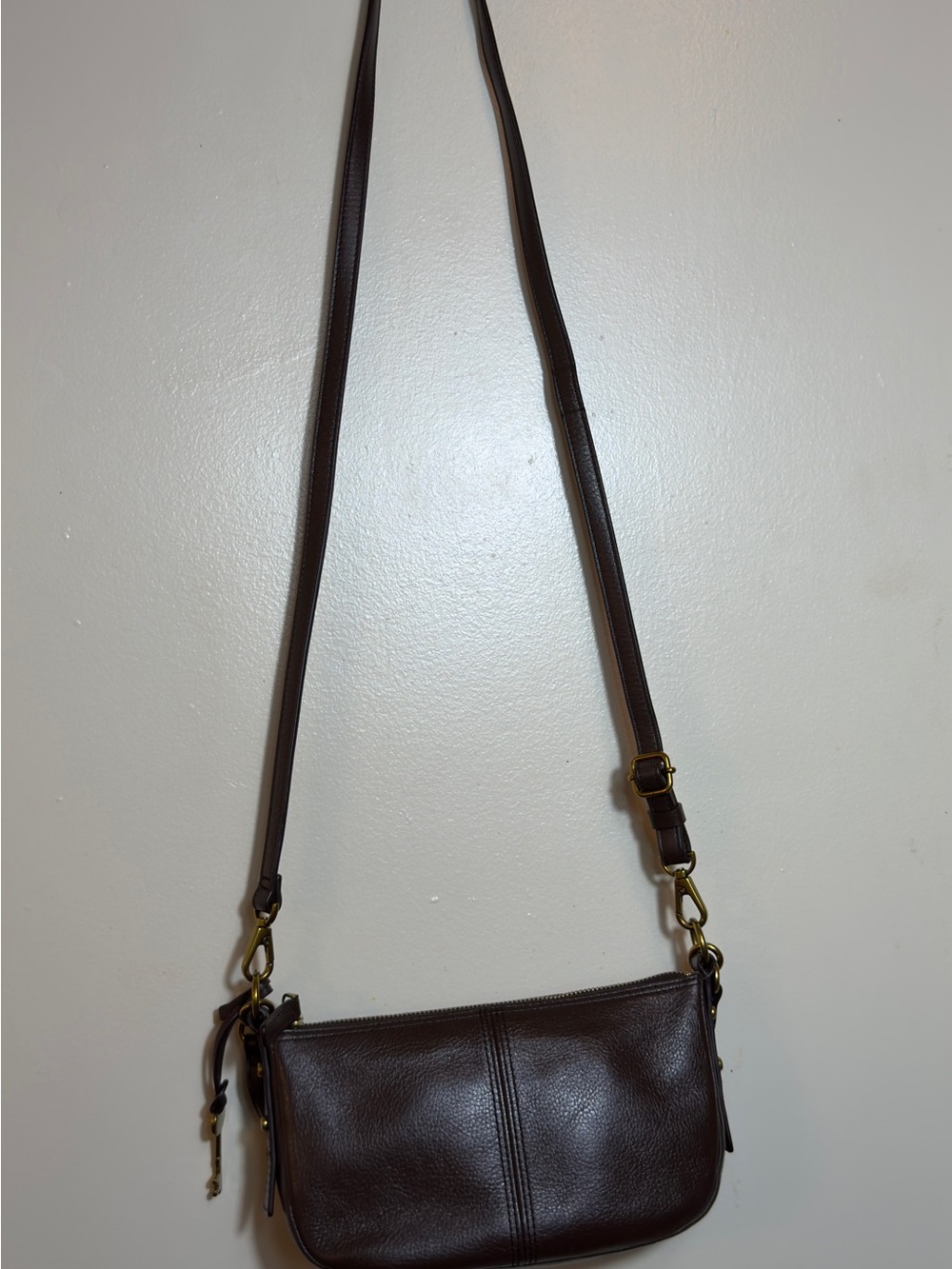 Fossil Jolie Brown Pebbled Leather Baguette Shoulder Bag - Picture 2 of 15